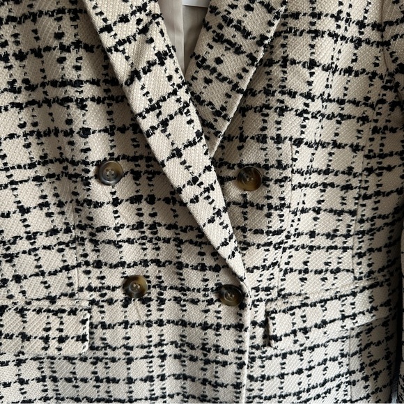 NWT Ann Taylor Black and White Double Breasted Tweed Blazer Jacket 8 - Picture 2 of 12